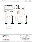 A floor plan for a 1 Bedroom 1 Bath suite on the 6th-9th floor.