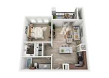 1 bed 1 bath floorplan with balcony at Enclave at the Dominion Apartments, Texas, 78256