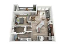 1 bed 1 bathroom floorplan with balcony at Enclave at the Dominion Apartments, San Antonio, TX