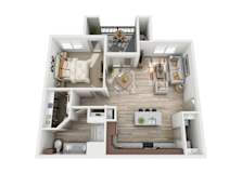 One bed one bath floorplan with walk-in closet at Enclave at the Dominion Apartments, San Antonio, Texas