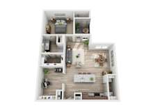 One bed one bathroom floorplan at Enclave at the Dominion Apartments, Texas
