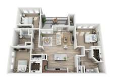 3 bed two bath floorplan with balcony at Enclave at the Dominion Apartments, San Antonio