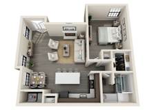 1 bed 1 bathroom floorplan with walk-in closet at Crossings on Marsh Apartments, Texas, 75287