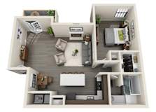 1 bedroom 1 bathroom floorplan with balcony at Crossings on Marsh Apartments, Dallas, TX 75287
