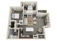 Two bedroom two bath floorplan with balcony at Crossings on Marsh Apartments, Dallas, 75287