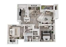 2 bed two bath floorplan at Ashwood Park Apartments, Dallas, TX 75252