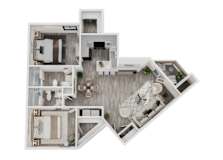 Two bedroom 2 bath floorplan with balcony at Ashwood Park Apartments, Dallas, TX