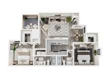 3 bed two bathroom floorplan at Ashwood Park Apartments, Dallas, 75252