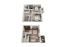 Two bed two bathroom floorplan at Autumn Chase Apartments, San Marcos, TX