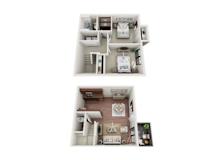 Two bedroom two bathroom floorplan with balcony at Autumn Chase Apartments, San Marcos, 78666