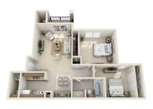 2 bed two bathroom floorplan with balcony at Indian Creek Apartments, Waxahachie, 75165