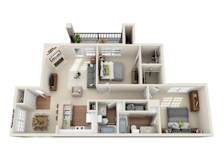 Two bedroom 2 bathroom floorplan with balcony at Indian Creek Apartments, Waxahachie, Texas