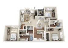 3 bedroom 2 bath floorplan at Indian Creek Apartments, Texas