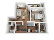 1 bedroom 1 bathroom floorplan with balcony at Elm Hollow Apartments, Helotes, TX 78023