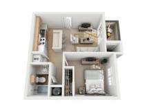 One bedroom one bathroom floorplan at La Calera Apartments, San Antonio, 78232