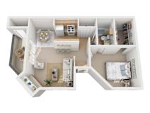 One bedroom 1 bath floorplan with walk-in closet at La Calera Apartments, San Antonio