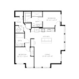 A black and white image of a floor plan for a small apartment.