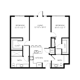 A floor plan of a house with three bedrooms, a living room, a kitchen, a bathroom, a dining room, and a closet.