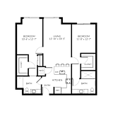 A floor plan of a house with three bedrooms, a living room, a kitchen, a bathroom, a dining room, and a closet.