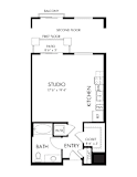 Studio floor plan with kitchen and balcony at Renaissance Square Apartments, Concord, CA