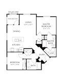 Two bedroom apartment floor plan with dual bathrooms at Renaissance Square Apartments, Concord, CA