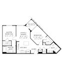 Two bedroom two bath floor plan with balcony at Renaissance Square Apartments, Concord