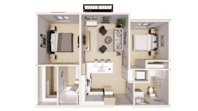 A detailed floor plan of a compact living space.