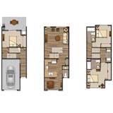 Three different house floor plans are shown.