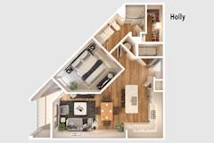 Holly 3D apartment floor plan layout at Longleaf at St. Johns Apartments, St. Johns, 32259