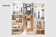 Savannah 3D apartment floor plan layout at Longleaf at St. Johns Apartments, St. Johns, FL