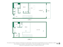 A floor plan for a two-level apartment with a living area, bedrooms, and bathrooms.