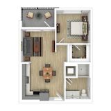 Two bed two bath floorplan with balcony at AMP 30 Apartments, California