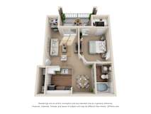 3D floor plan for one bedroom apartment at Stone Oak @ Parmer Apartments, Texas, 78727