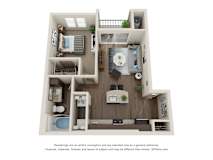 1 bed 1 bath A1 Floor Plan at Lakeline East Apartments, Cedar Park, 78613
