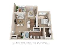 3D floor plan with one bedroom layout at Stone Oak @ Parmer Apartments, Austin, Texas