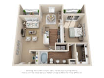 3D floor plan for one bedroom one bathroom layout at Stone Oak @ Parmer Apartments, Austin