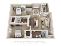 Two bedroom two bathroom floor plan at Stone Oak @ Parmer Apartments, Texas, 78727