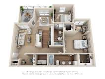3D floor plan for two bedroom two bathroom apartment at Stone Oak @ Parmer Apartments, Austin, TX 78727