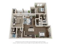 2 bed 2 bath B2 Floor Plan at Lakeline East Apartments, Cedar Park, TX