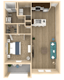 1Bed 1Bath Horizon Floor Plan at The Oasis at Town Center Apartments, Jacksonville, FL