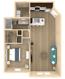 1Bed 1Bath Sanctuary Floor Plan at The Oasis at Town Center Apartments, Jacksonville, Florida