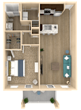 1Bed 1Bath Allure Floor Plan at The Oasis at Town Center Apartments, Jacksonville, 32246