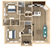 2Bed 2Bath Oasis Floor Plan at The Oasis at Town Center Apartments, Florida