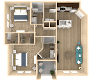 2Bed 2Bath Palm Floor Plan at The Oasis at Town Center Apartments, Florida, 32246