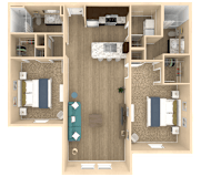 2Bed 2Bath Haven Floor Plan at The Oasis at Town Center Apartments, Jacksonville, FL, 32246