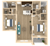 2Bed 2Bath Mirage Floor Plan at The Oasis at Town Center Apartments, Jacksonville, FL