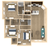3Bed 2Bath Retreat Floor Plan at The Oasis at Town Center Apartments, Jacksonville, 32246