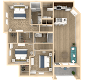 3Bed 2Bath Vista Floor Plan at The Oasis at Town Center Apartments, Jacksonville, Florida