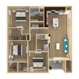 3 bedroom 2 bathroom floor plan  at The Oasis at Plainville, Plainville, MA, 02762