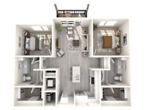 A 3D floor plan of a house showing the layout of the rooms.